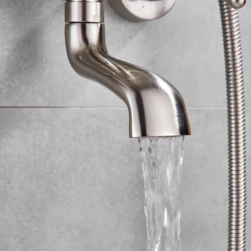 Hownifety Wall Mounted Brass Shower Tub Faucet Spout Dual Handles
