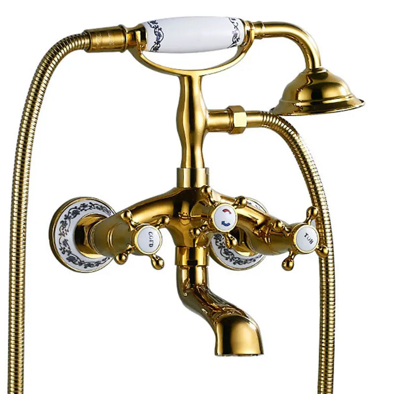 Hownifety Wall Mounted Brass Shower Tub Faucet Spout Dual Handles