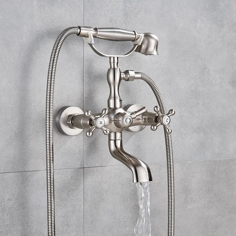 Hownifety Wall Mounted Brass Shower Tub Faucet Spout Dual Handles
