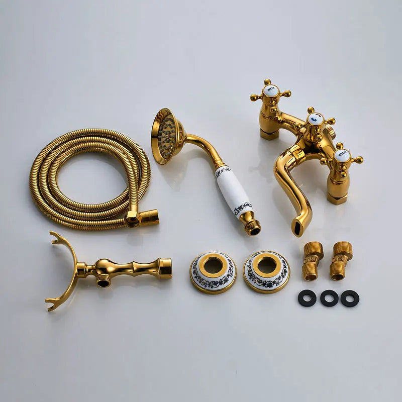 Hownifety Wall Mounted Brass Shower Tub Faucet Spout Dual Handles