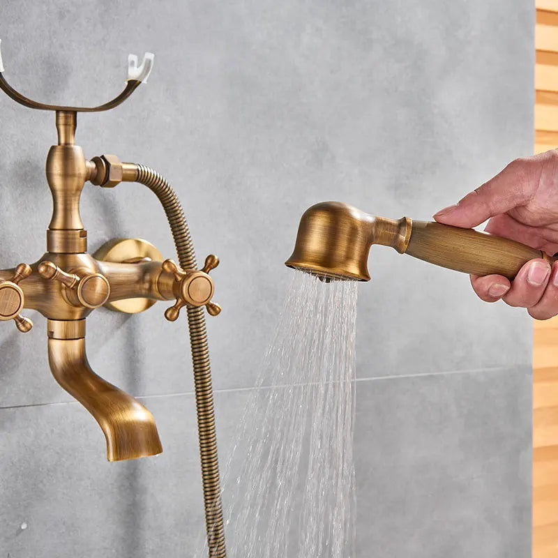 Hownifety Wall Mounted Brass Shower Tub Faucet Spout Dual Handles