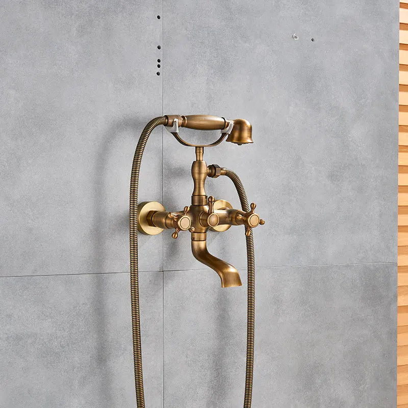 Hownifety Wall Mounted Brass Shower Tub Faucet Spout Dual Handles