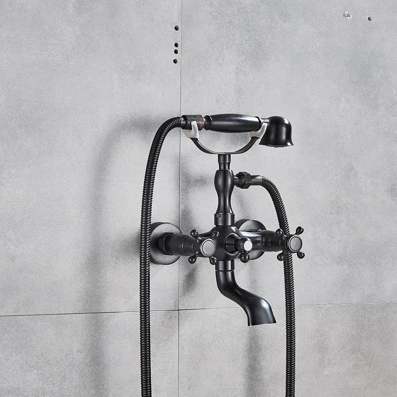 Hownifety Wall Mounted Brass Shower Tub Faucet Spout Dual Handles