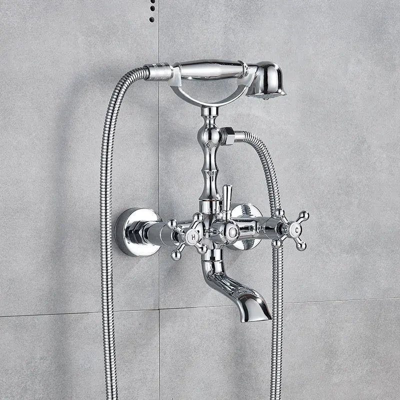 Hownifety Wall Mounted Brass Shower Tub Faucet Spout Dual Handles