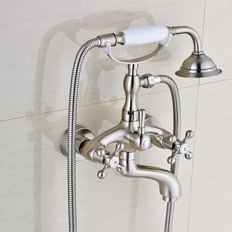 Hownifety Wall Mounted Brass Shower Tub Faucet Spout Dual Handles