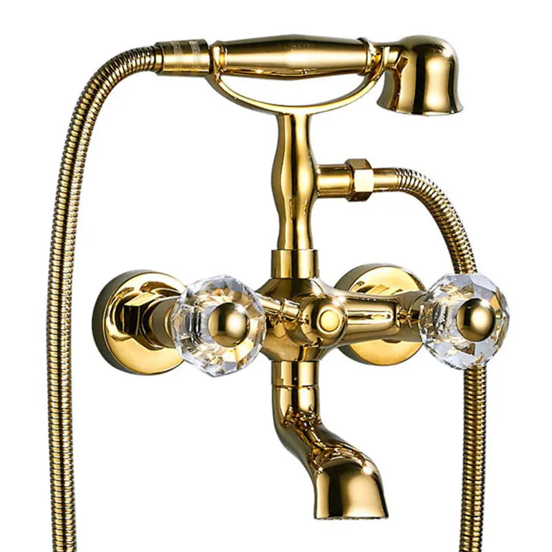 Hownifety Wall Mounted Brass Shower Tub Faucet Spout Dual Handles