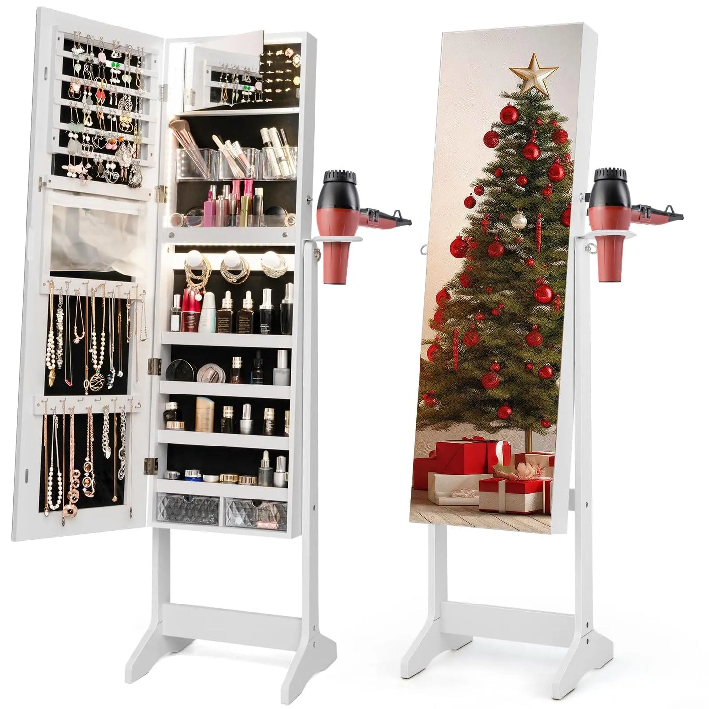 Jewelry Armoire With Full Length Mirror Lockable And LED Lights