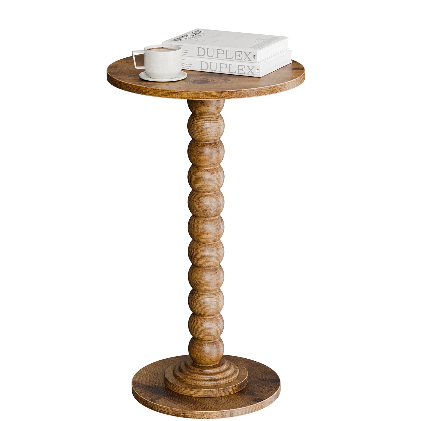 JHK Round Side Table With Solid Wood Legs And Storage
