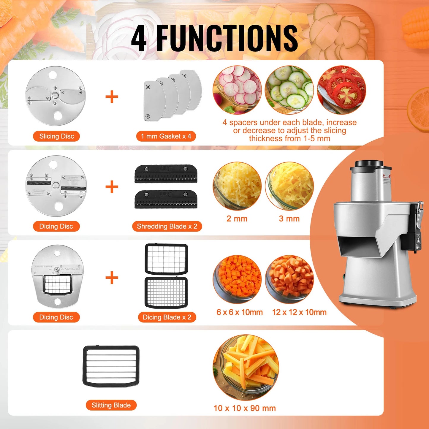 SucceBuy 4-in-1 Electric Vegetable Slicer And Chopper