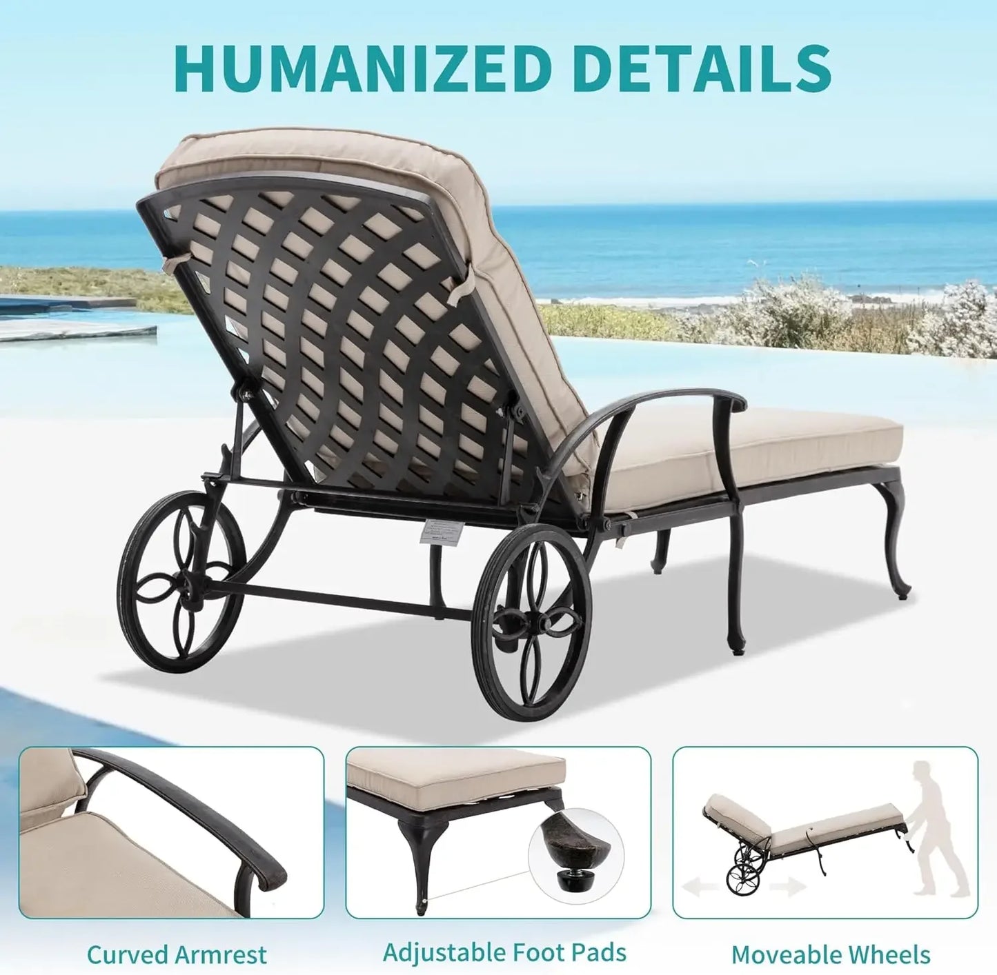Adjustable Reclining Chaise Lounge With Cushion Poolside