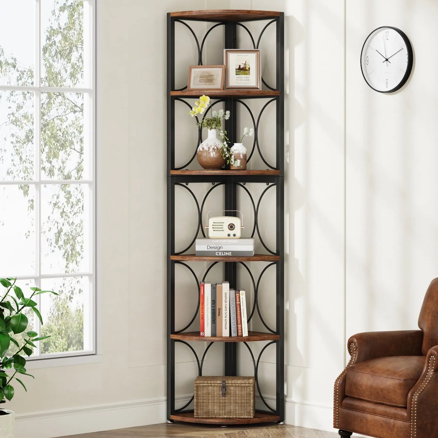 Tribesigns Six-Tier Tall Corner Shelf Bookcase Storage Unit