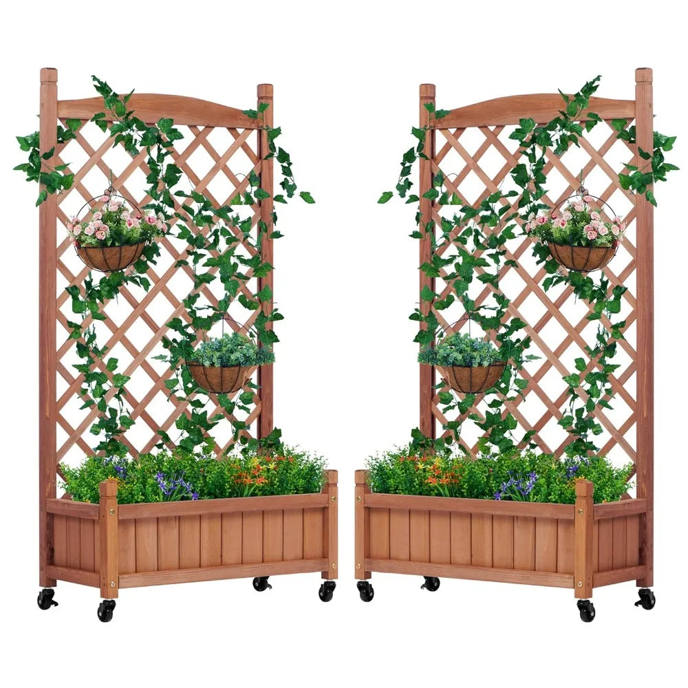 Raised Garden Bed With Trellis Twin Pack Outdoor Wood Planters