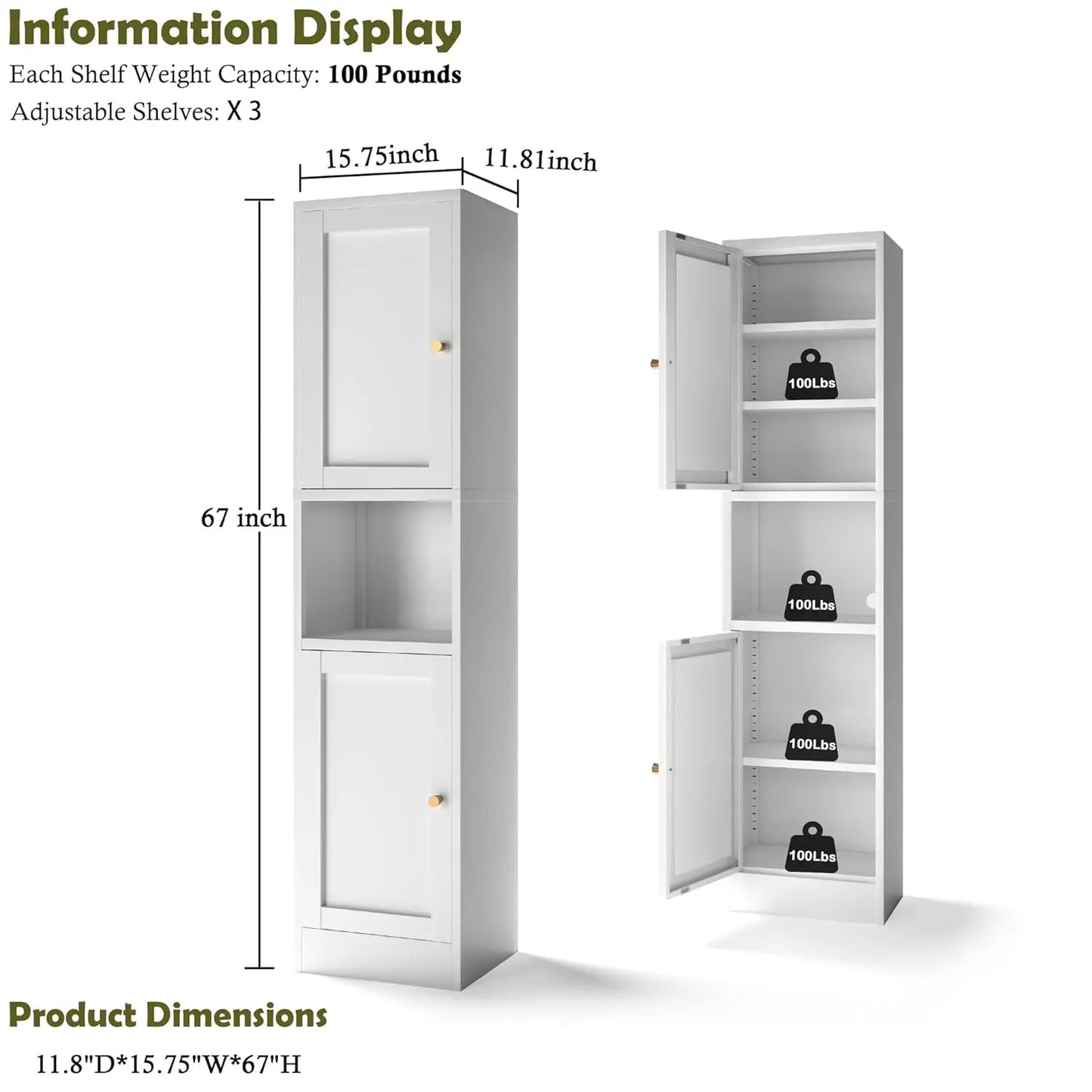 Metal Bathroom Storage Cabinet 6-Tier Freestanding Linen Tower With Doors