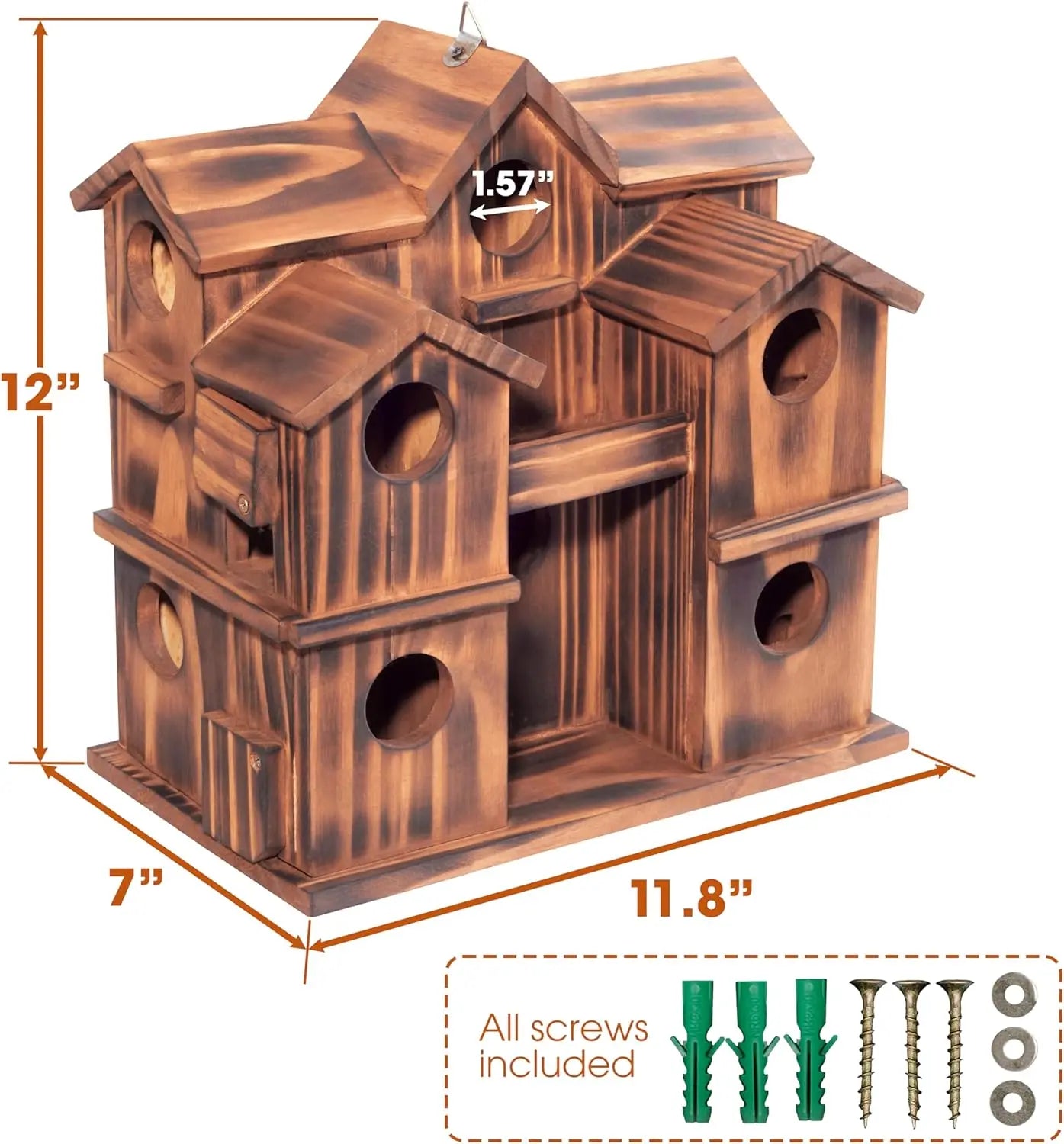 NONE Wooden Bird House 10-Chamber Outdoor Nesting Box