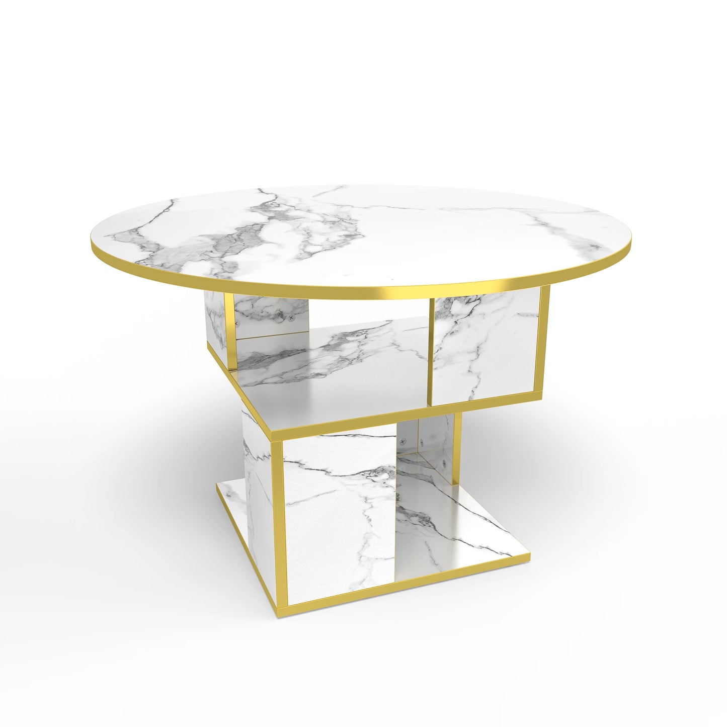 Merronix 3 Tier Round Coffee Table With Storage Marble Top