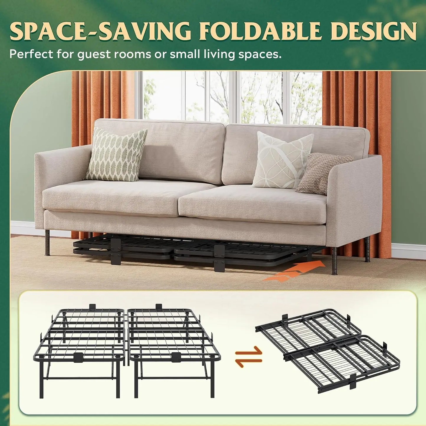 XMSJ Foldable Bed Frame With Heavy Duty Steel Slats No Box Spring Needed