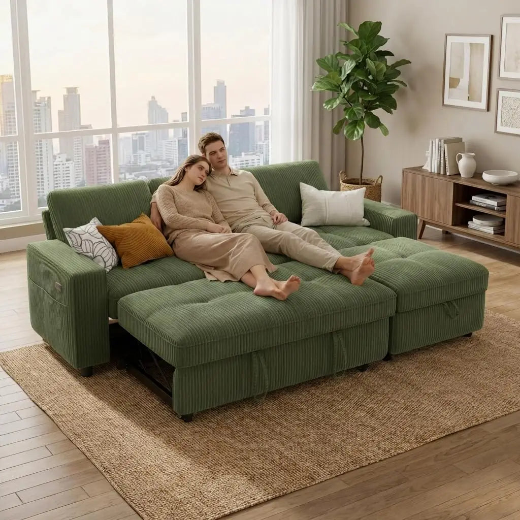 Sleeper Sectional Sofa With Pull Out Bed And USB Ports