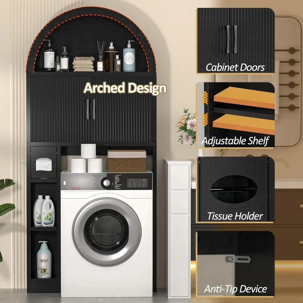 Over Toilet Storage Cabinet With Adjustable Shelf Arched Bathroom Organizer