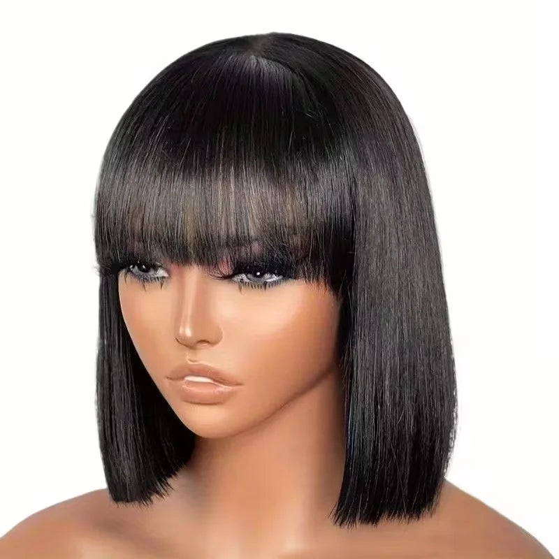 Lafino Straight Brazilian Remy Hair Lace Bob Wig With Bangs