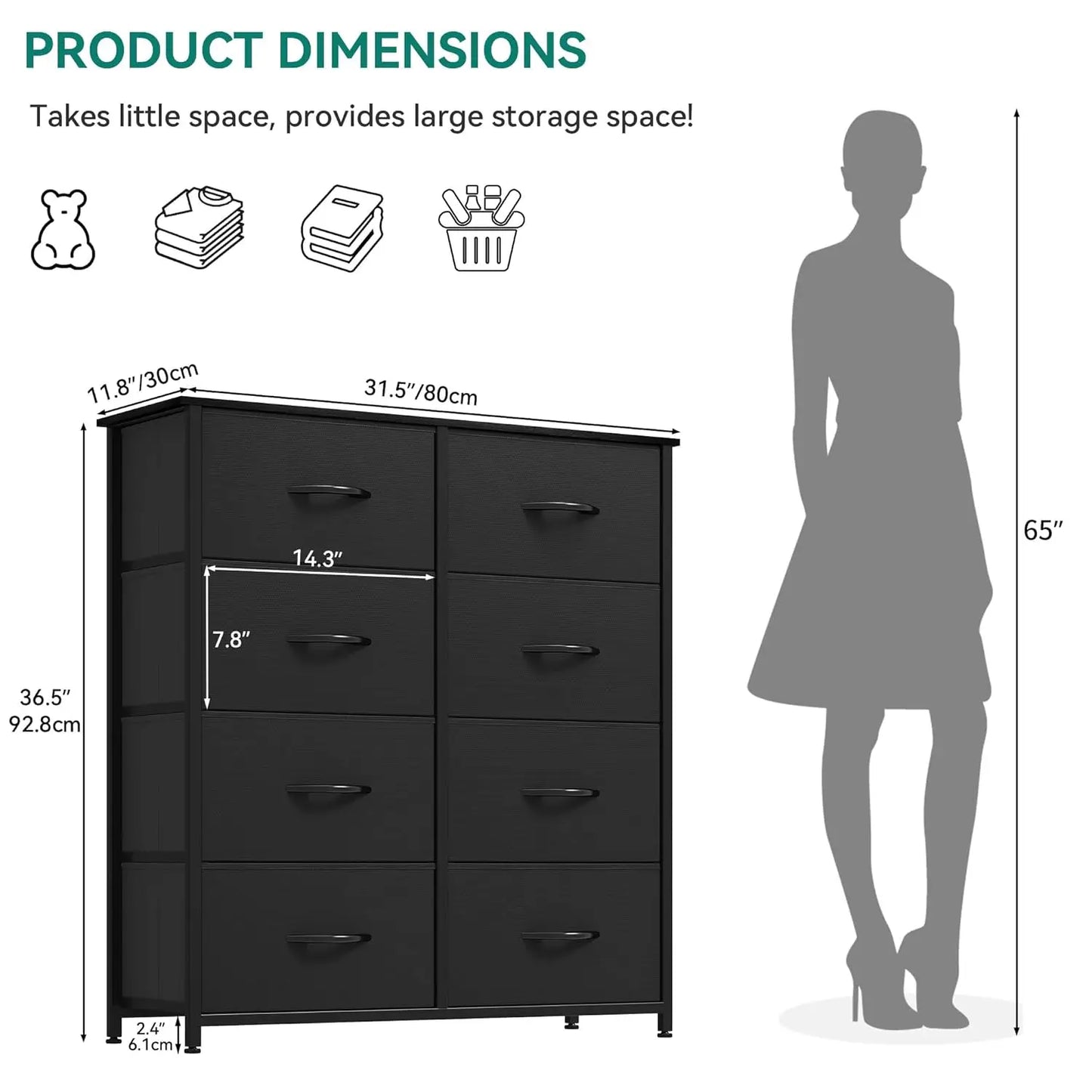 8 Drawer Fabric Dresser With Storage Bins For Living Room Organizer