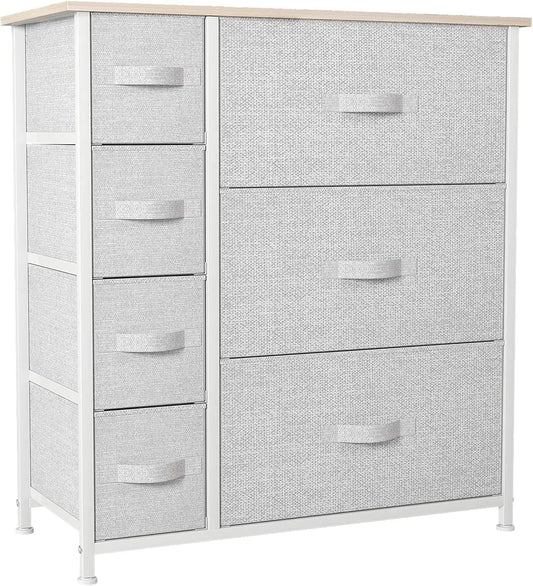 7-Drawer Fabric Storage Tower With Steel Frame And Wooden Top