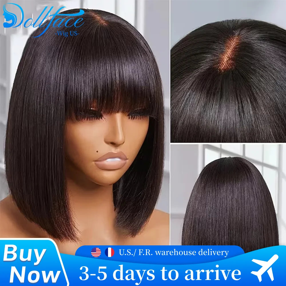 Lafino Straight Brazilian Remy Hair Lace Bob Wig With Bangs