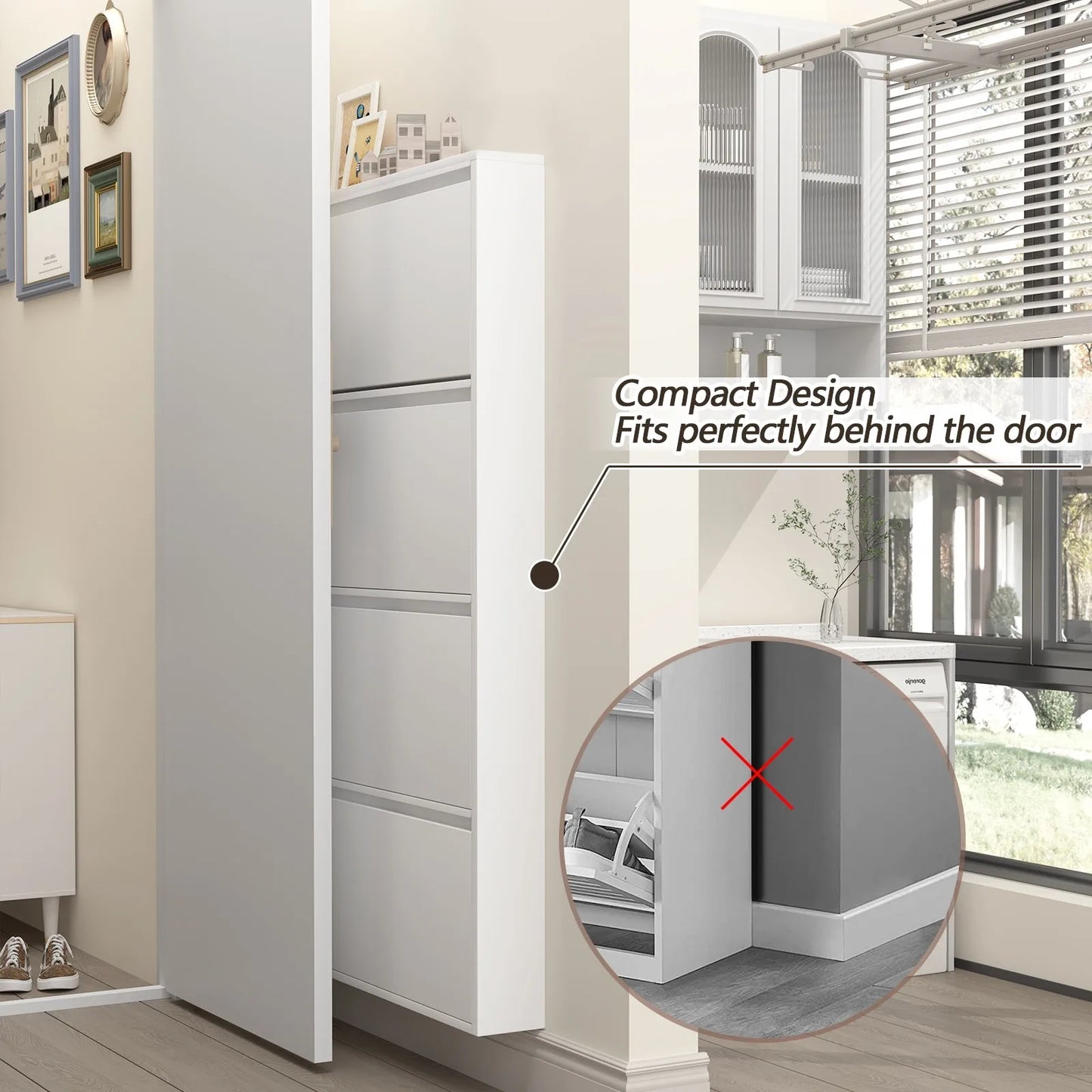 4 Tier Wall Mounted Shoe Cabinet With Flip Drawers Metal Entryway Organizer