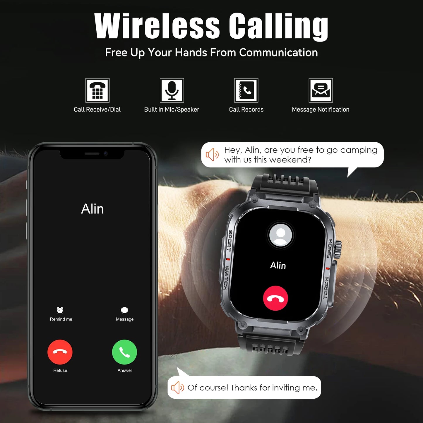 EIGIIS Smart Watch Men 3ATM Waterproof With Heart Rate