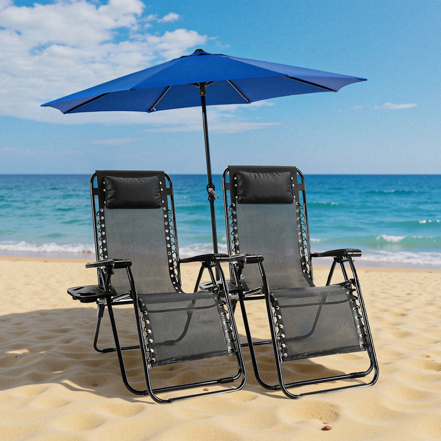 JHK Zero Gravity 2 Pack Portable Recliners With Cup Holders