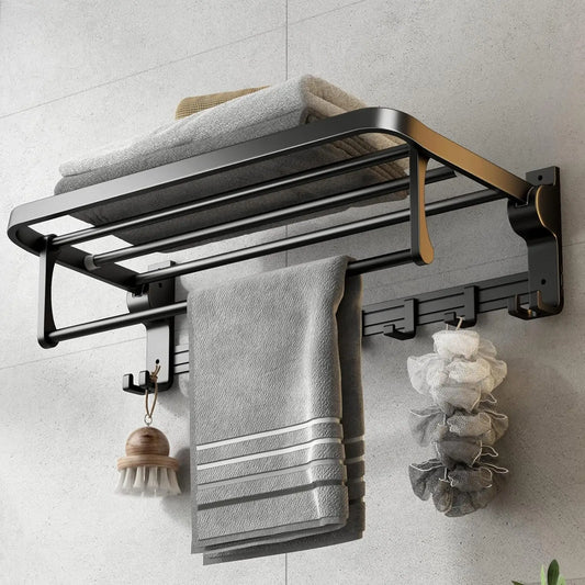XMSJ Towel Rack With Bar Holder Foldable Shelf Movable Hooks
