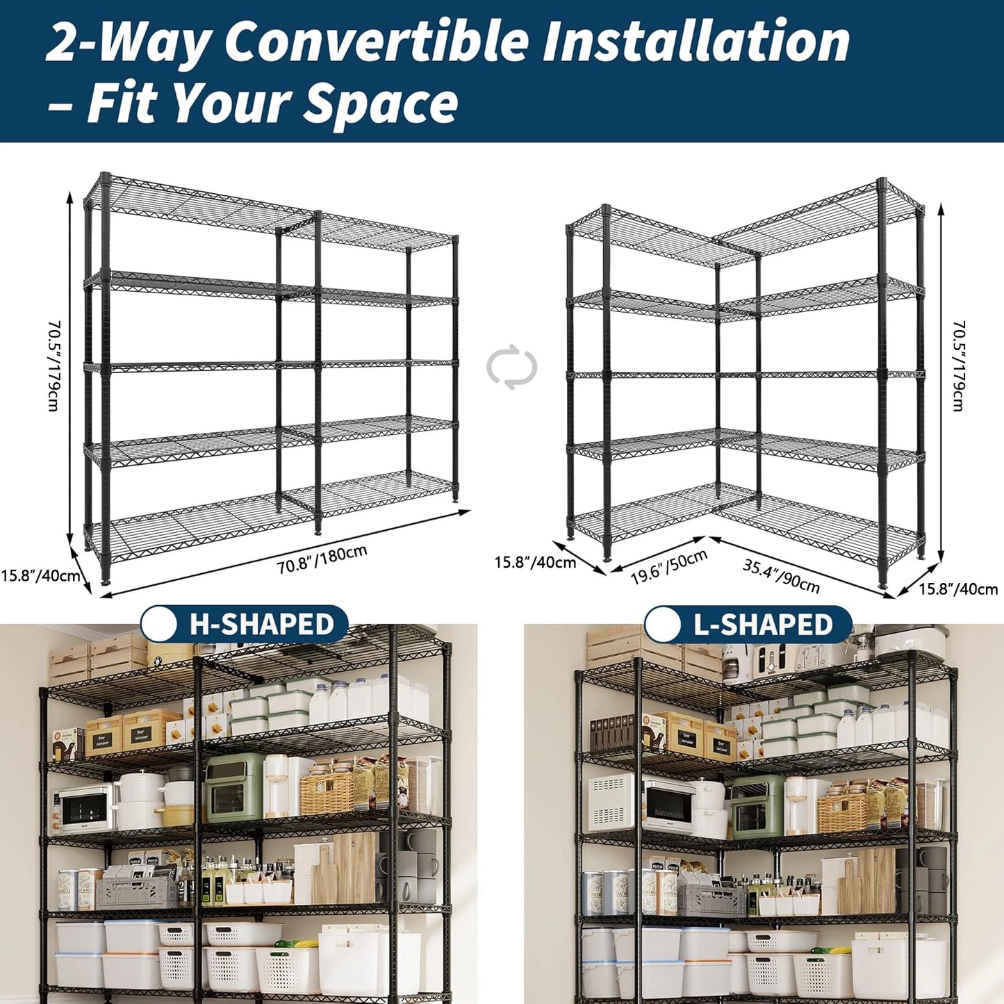 TWISTER.CK Heavy Duty Five Tier Metal Storage Shelves Garage Pantry