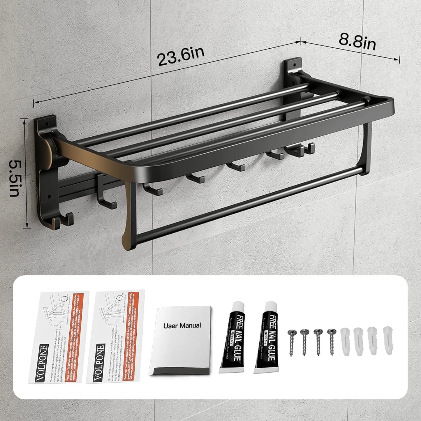 XMSJ Towel Rack With Bar Holder Foldable Shelf Movable Hooks