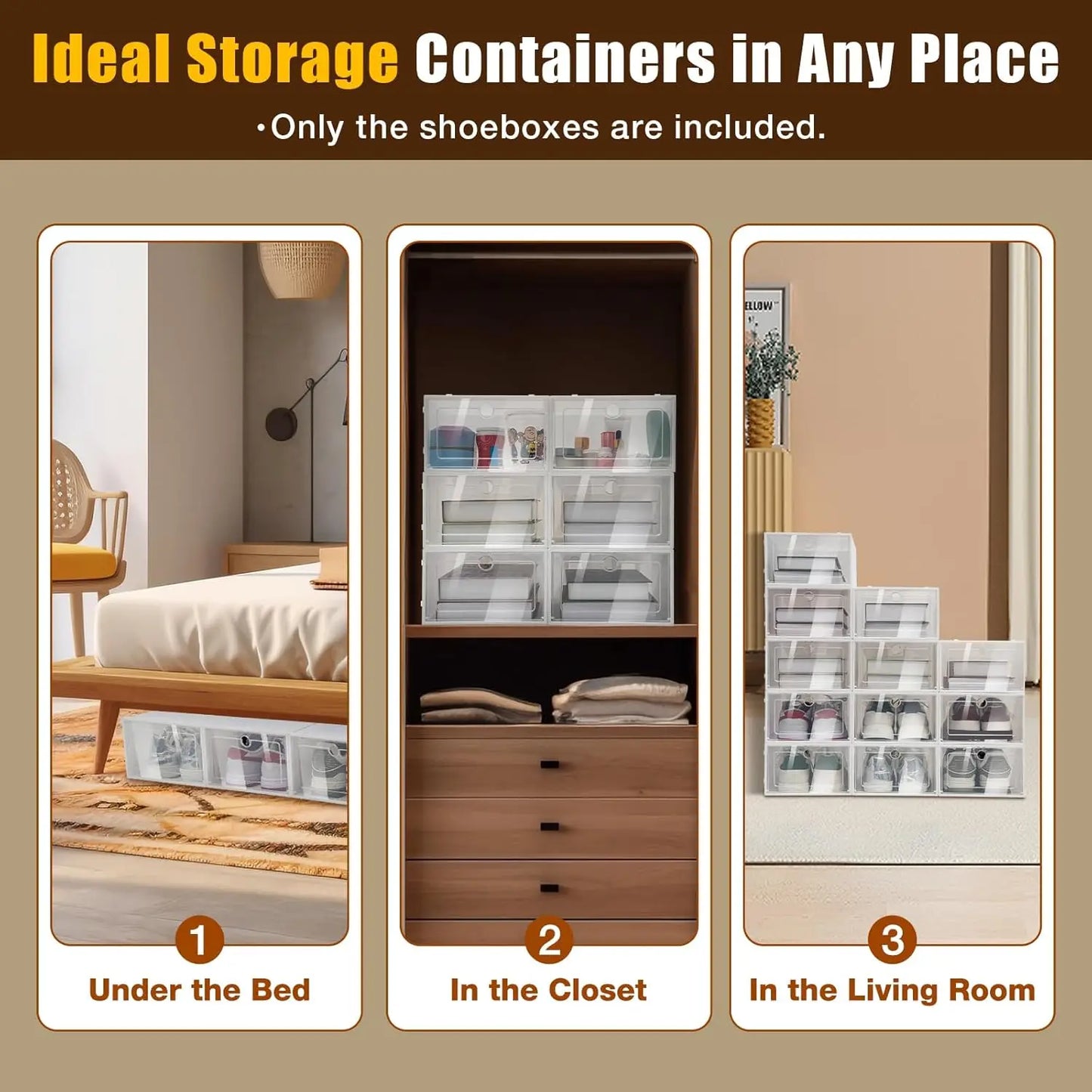 Bymaocar 24 Pack Clear Plastic Shoe Storage Boxes Stackable Organizer