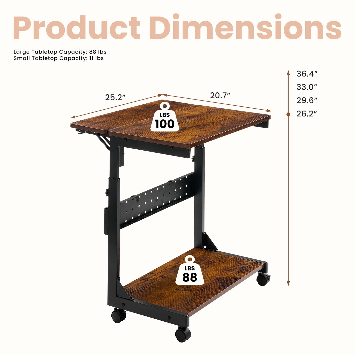 JHK 2 Tier Mobile Standing Sofa Desk With Folding Panel