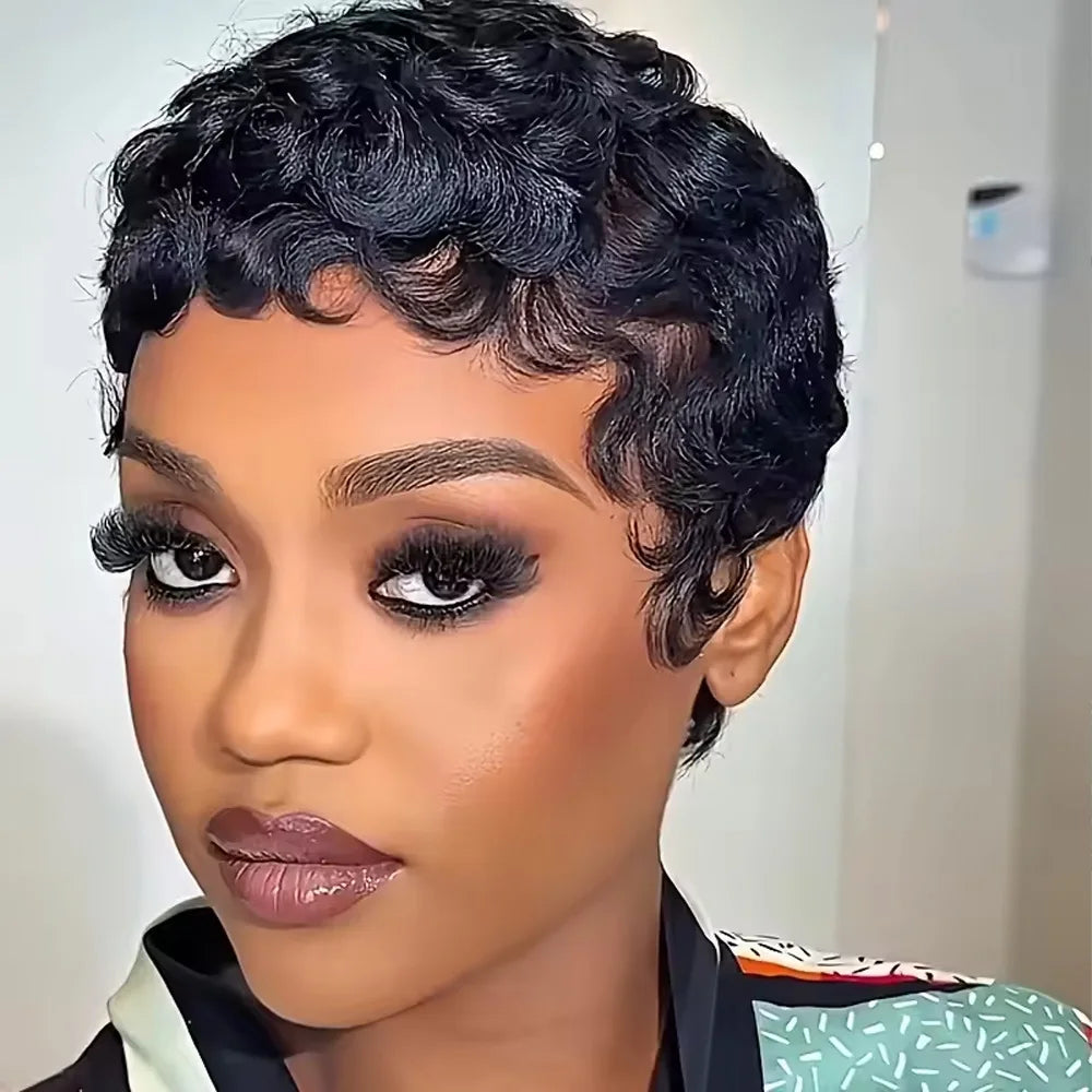 UVEOUS Women's Pixie Cut Wig Short Layered Curly Bangs