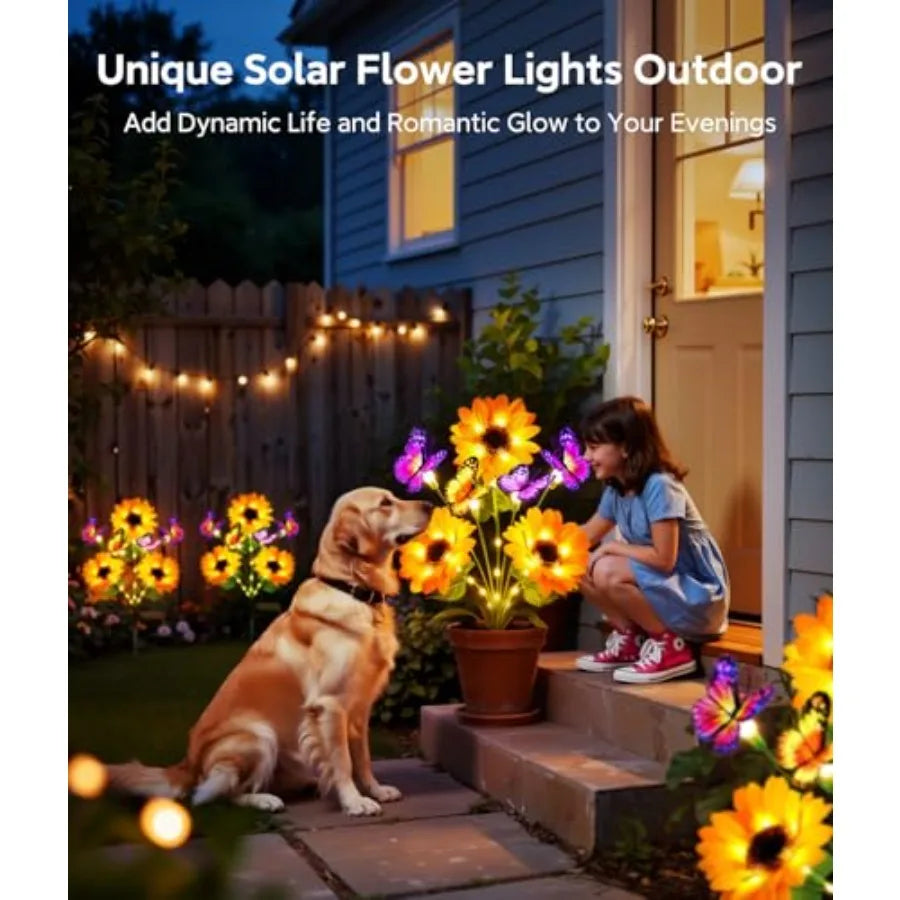 Solar Sunflower Garden Lights With Butterflies Outdoor Waterproof Decor