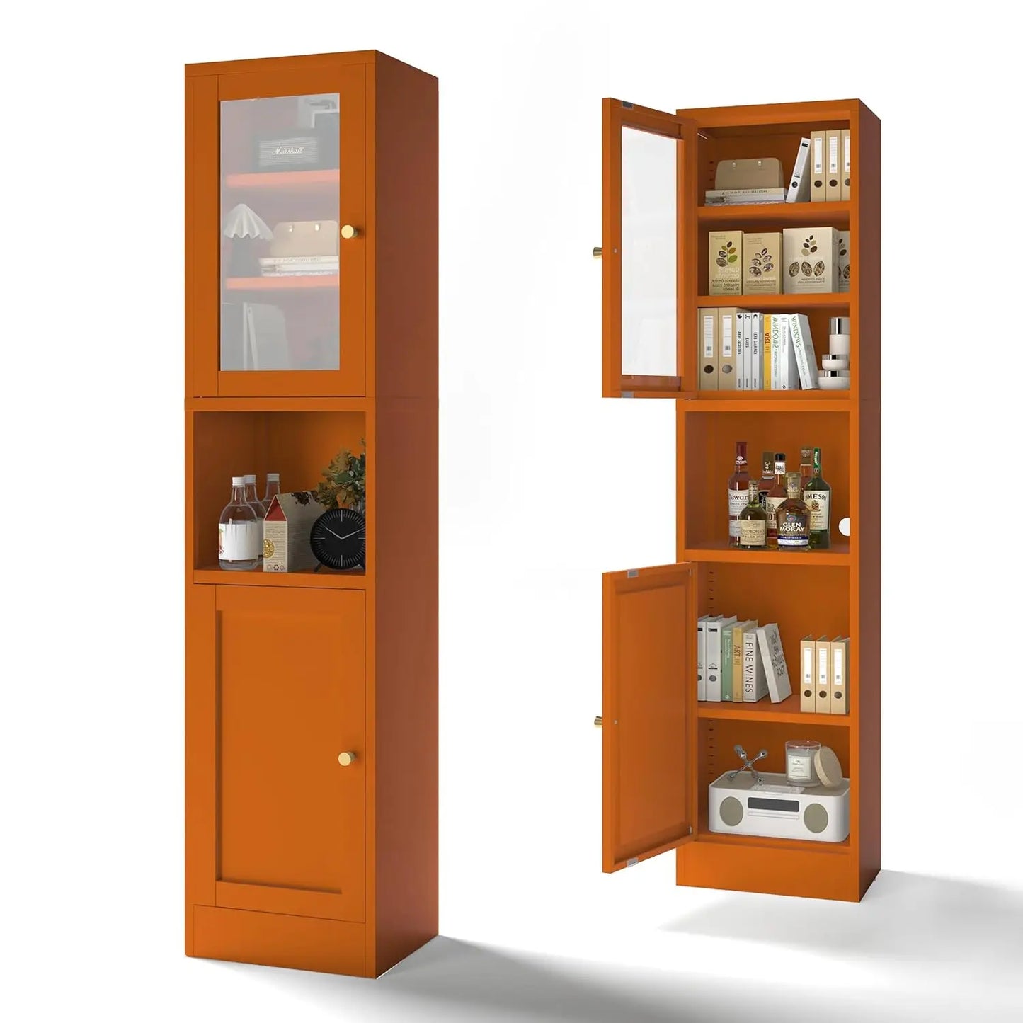 Metal Bathroom Storage Cabinet 6-Tier Freestanding Linen Tower With Doors