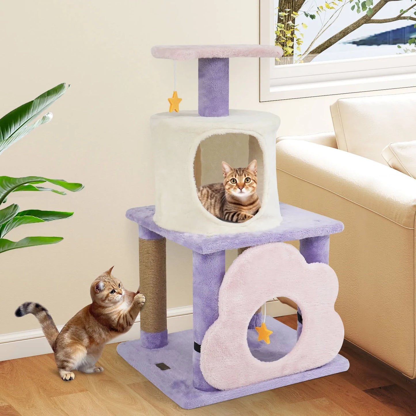 Cat Tree With Condo Scratching Post Hanging Toys Modern Design
