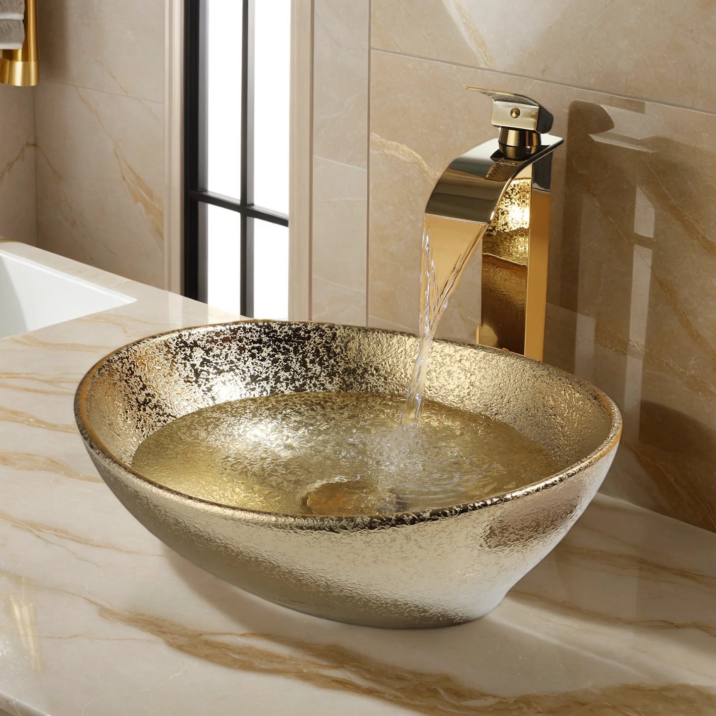 YANKSMART Ceramic Oval Vessel Sink With Faucet Combo