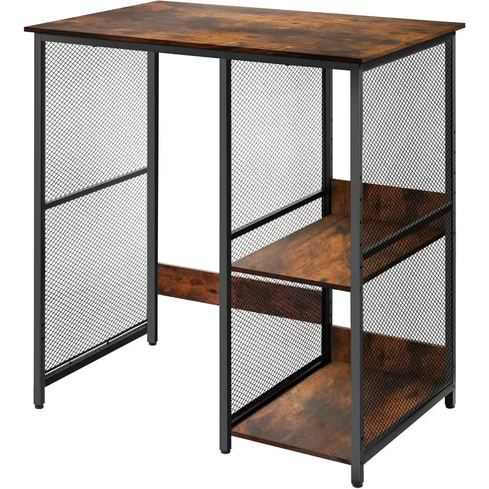 Vintage Wood Mini Refrigerator Cabinet With 3 Tier Storage Rack