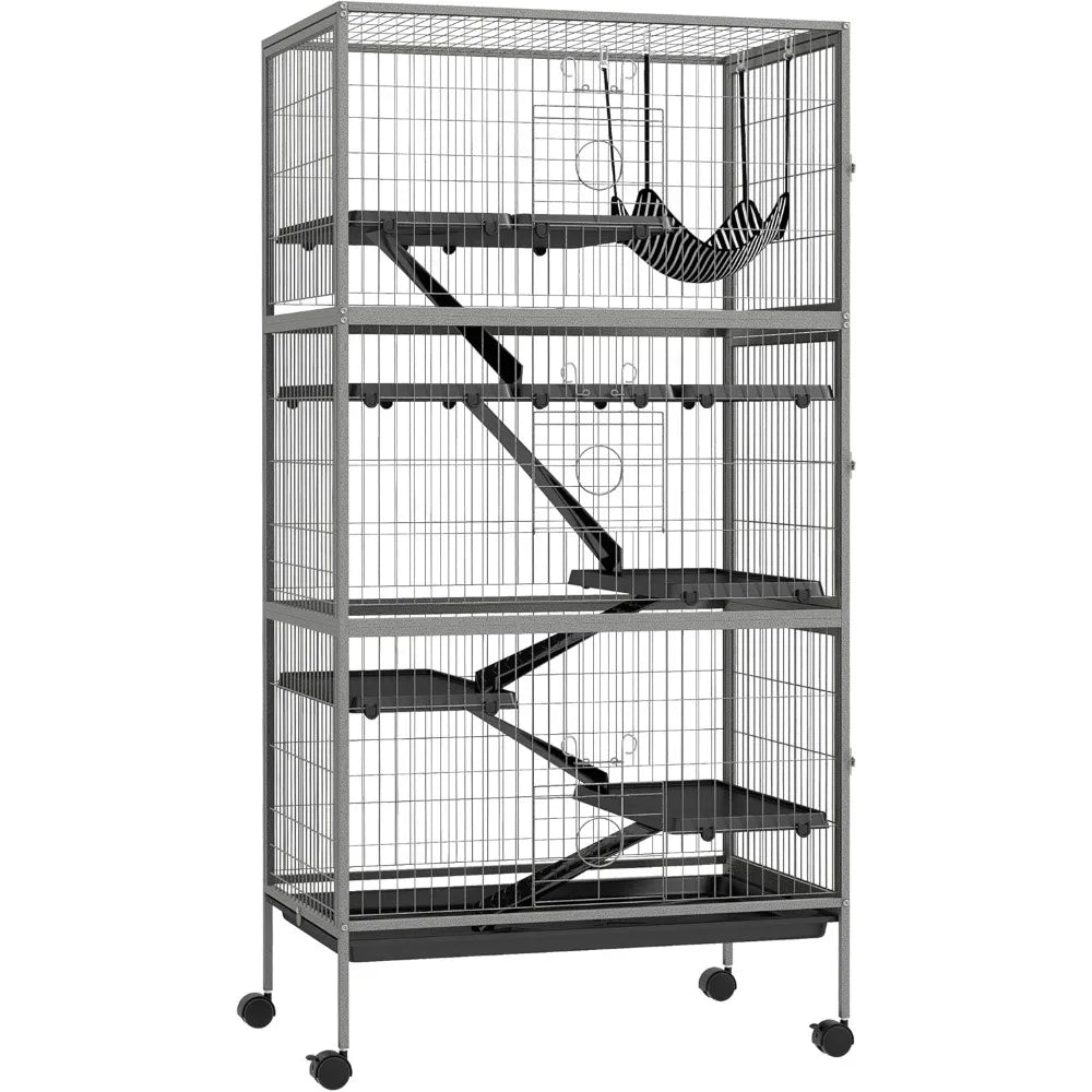 NONECN Metal Small Animal Cage 4 Tier Rolling Ferret Hammock