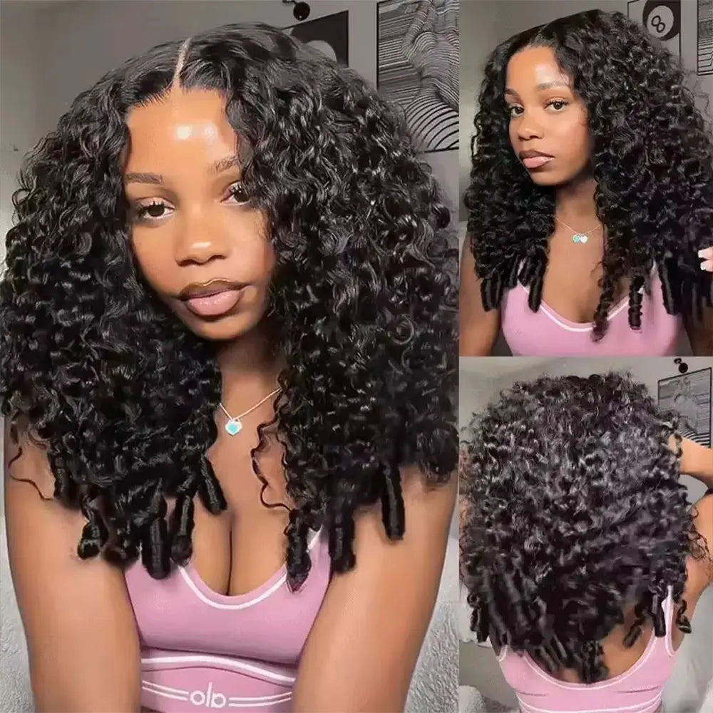 BUNGIOL Jerry Curly Half Wig Human Hair Clip In Glueless