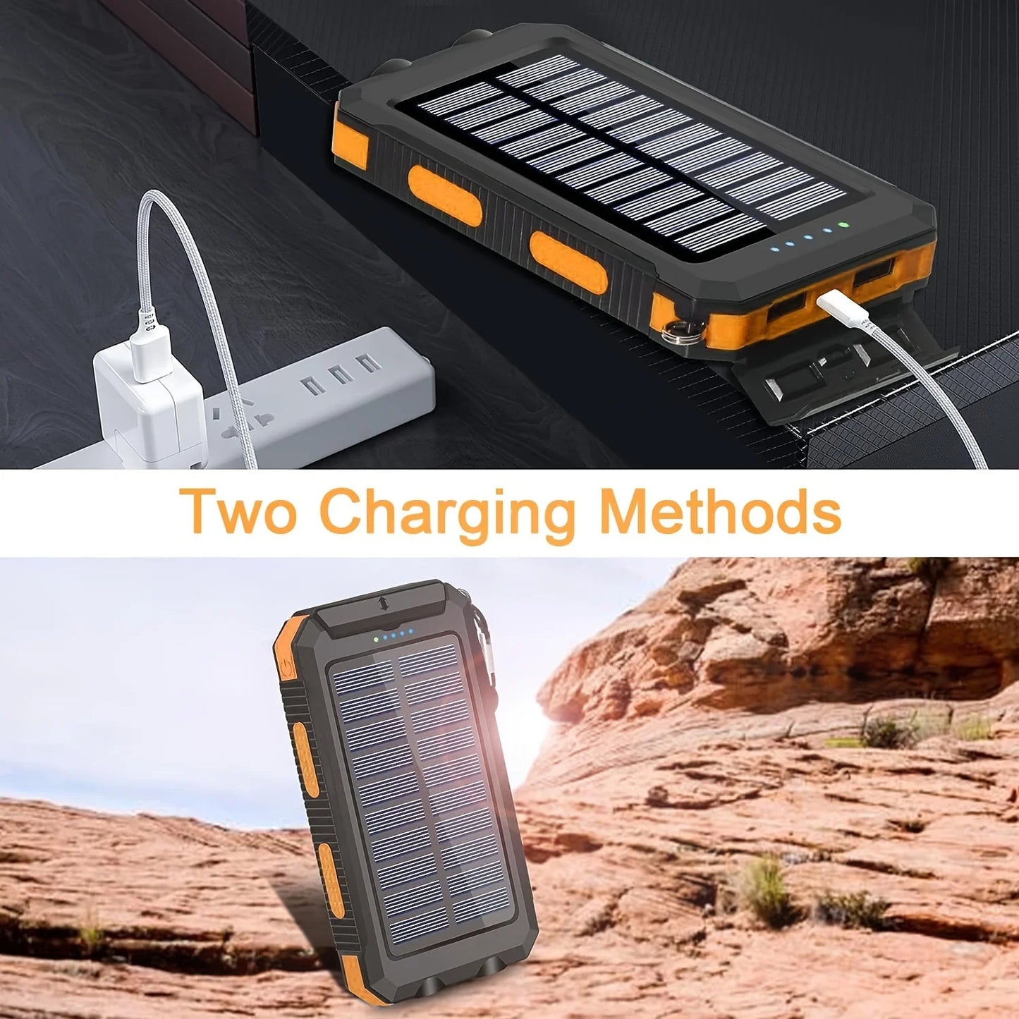 Solar Power Bank 10000mAh Portable Charging Poverbank External Battery Charger Strong Light LDE Light for All Smartphones