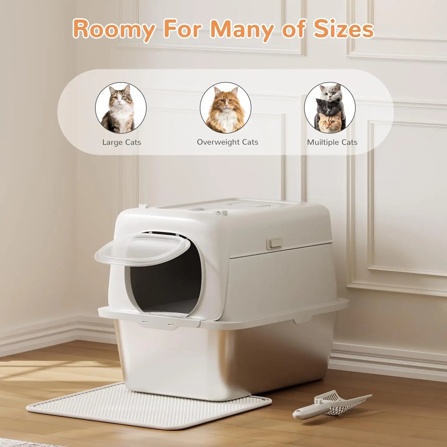 HiMISS Stainless Steel Cat Litter Box Odor Free Anti Leakage