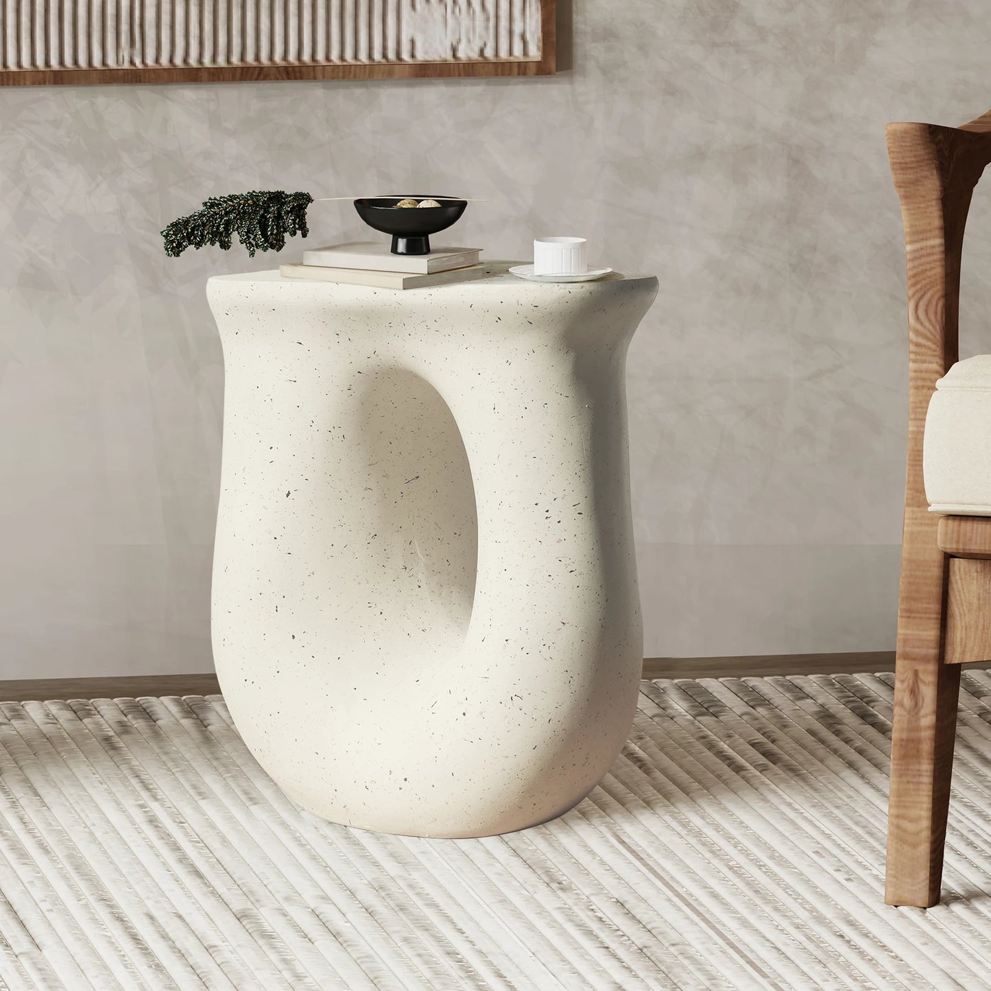 U Shaped Geometric Concrete Side End Table For Living Room