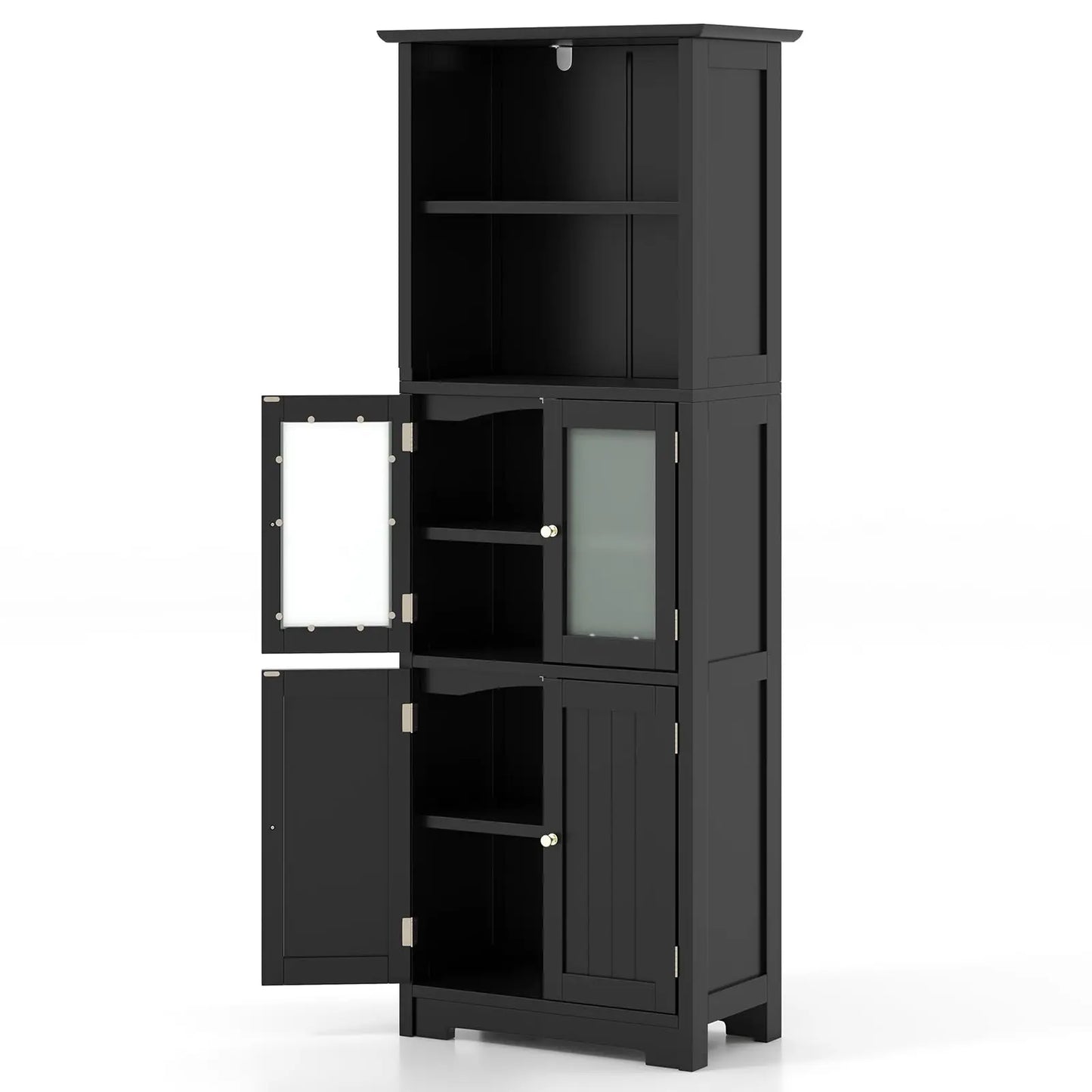 Tall Bathroom Storage Cabinet Freestanding With Glass Doors Shelves