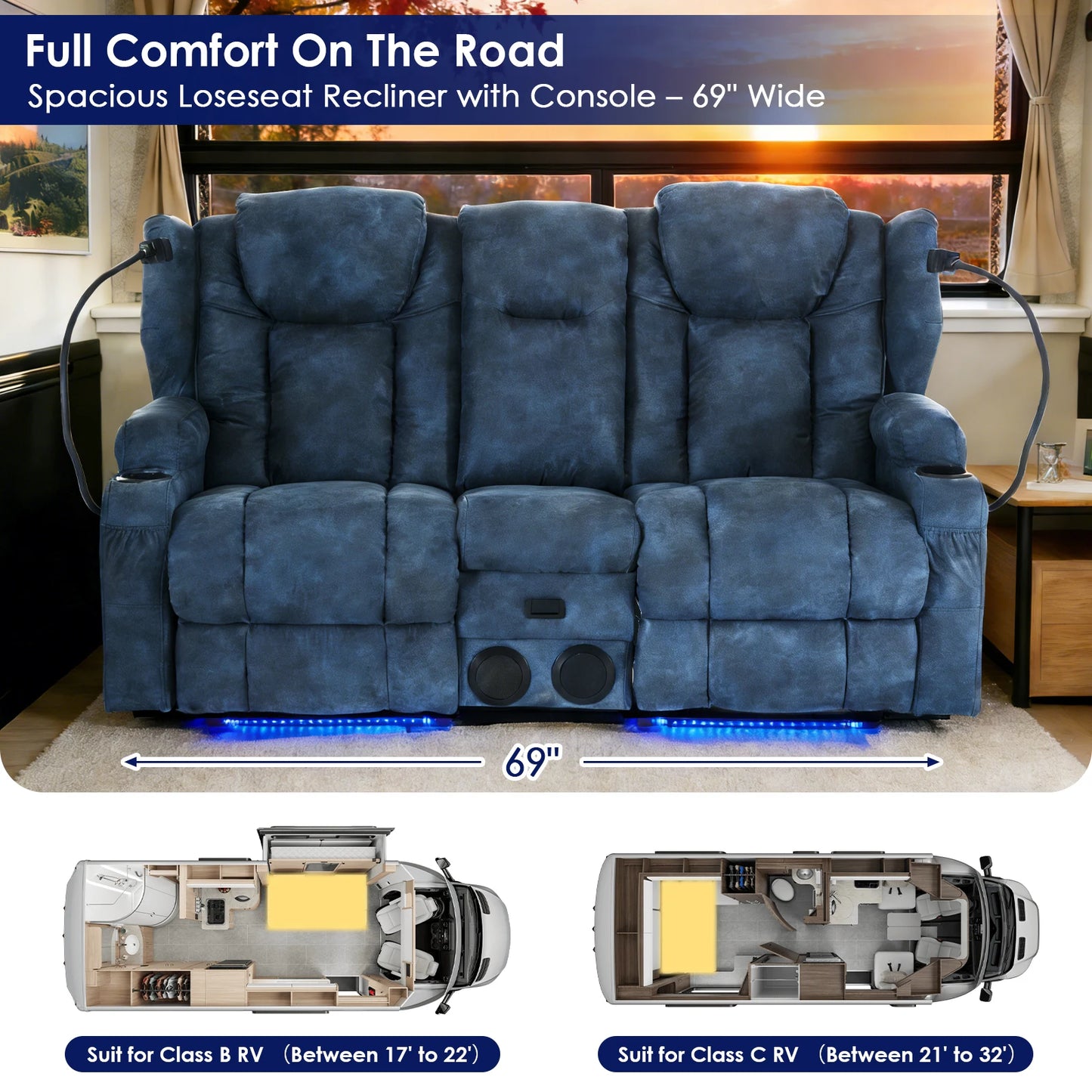 Redlife Dual Motor Electric Recliner Loveseat Sofa With Massage Heat