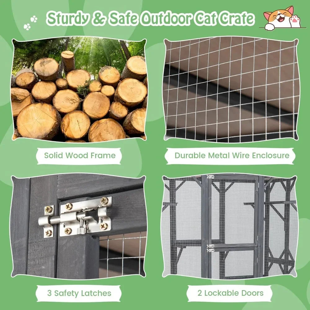 Outdoor Cat Enclosure Weatherproof Wooden Cage Playpen