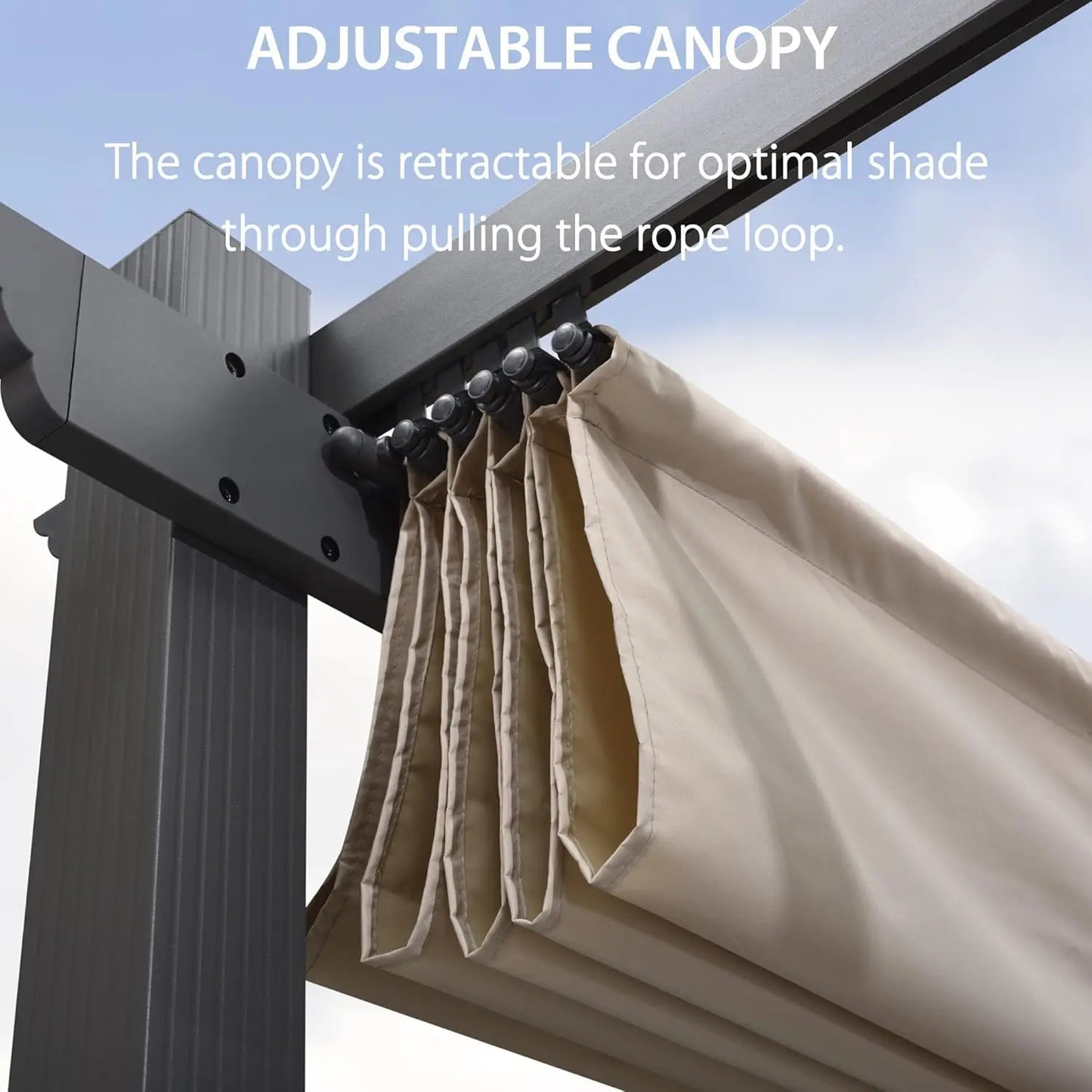Outdoor Retractable Pergola With Sun Shade Canopy Aluminum Frame