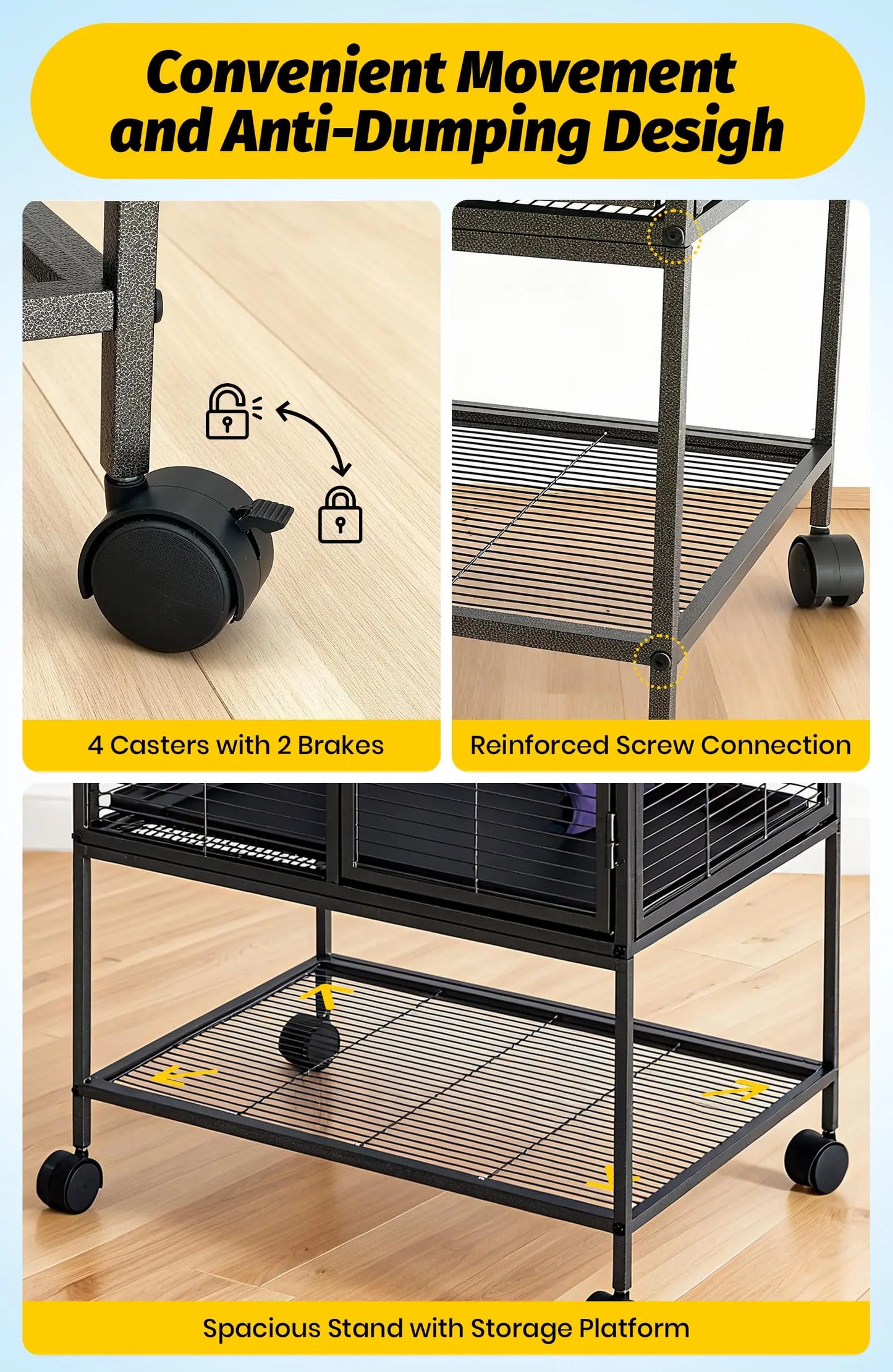 HiMISSCN Heavy Duty Small Animal Cage With Lockable Wheels Hammock